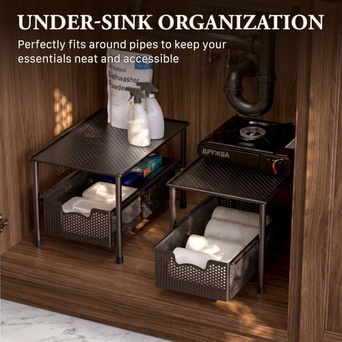 Stackable Under Sink Sliding Basket Drawer, Brown - view 6