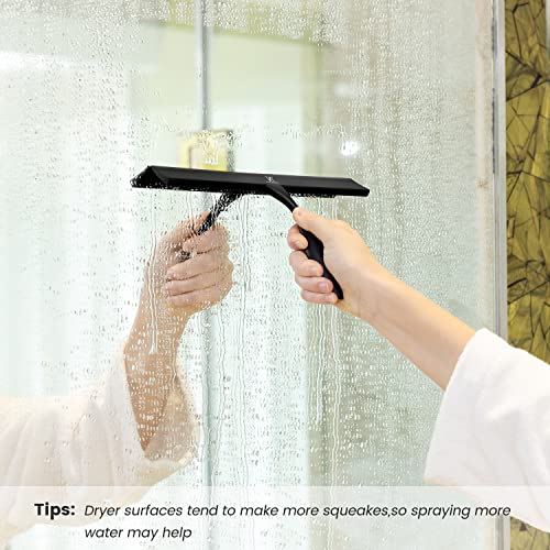 Squeegee for Shower Glass Door, 11-Inch Shower Squeegee for Glass Doors, Bathroom Silicone Squeegees Wiper for Shower with Non-Slip Handle, No-Drilling Silicone Hanging Hook, for Tiles, Mirror(Black) - view 2