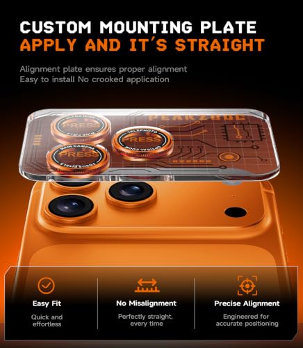 Lens Cover for iPhone 17 Pro/17 Pro Max, AR Clear Camera Protector, Anti-Scratch Full Coverage, Energy Mecha Style, Energy Orange - view 6