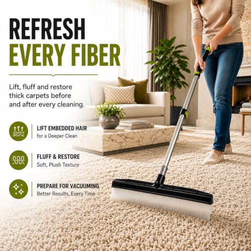 Room Groom Carpet Rake and Groomer with Telescoping 54 Inch Adjustable Handle, Portable Design, Carpet Brush Ideal for Pet Hair, Refreshing High Pile Carpets, Rugs, and Artificial Turf - view 5