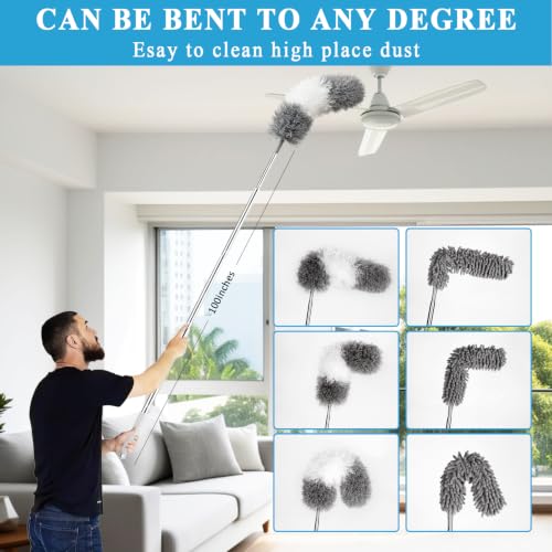 Microfiber Duster Kit 27pcs with 30 to 100 in Extension Pole, Grey - view 3