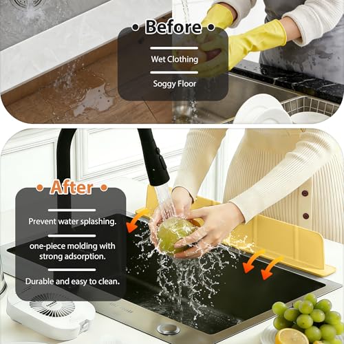 Silicone Sink Splash Guard with Strong Suction Cups, Yellow, 20 in - view 4