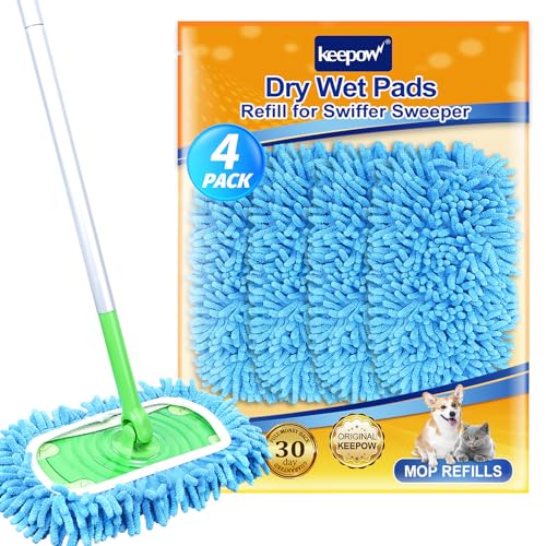 4 Pack Reusable Mop Pads Compatible with Swiffer Sweeper Mop 2-in-1