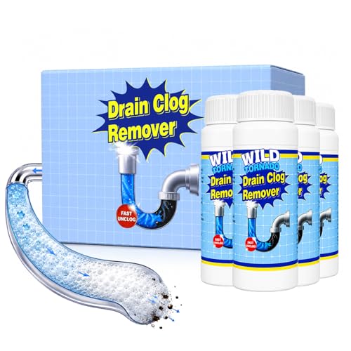 Drain Clog Remover 4 Pack, Sink Drain Cleaner Fast Foaming, Clogged Drai Remover Rapidly by Dissolve Impurities, Quick Cleaning Tool for Pipes & Toilet, Kitchen Sinks, Bathroom Showers（480g）