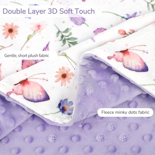 Baby Girls Blanket Soft Butterfly Minky Blanket for Newborn, 30'' x 40'' Double Layer Design, Dotted Backing Warm Baby Quilt Crib Blanket for Nursery/Stroller/Toddler Bed/Baby Car Seat - view 2
