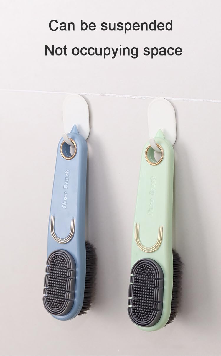 Double-Sided Shoe Brush, Long Handle for Sneakers & Suede | Soft-firm, non-shedding bristles. Ergonomic grip, tail removes sole stones， For sneakers, canvas, suede, nubuck - view 5