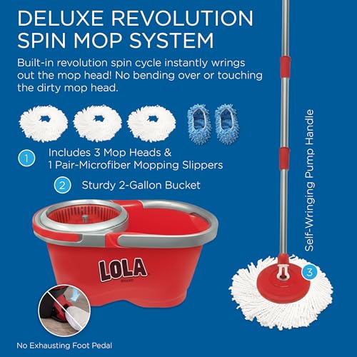 Revolution Deluxe Spin Mop & Bucket, w/ 3 Microfiber Washable Heads, 1 Pair Microfiber Mop Slippers, Fast Dry, Deep Clean Floors & Hands-Free Wringer, Easy Spin Dry, No Exhaustive Foot Pedal - view 2