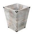 Rustic Whitewashed Torched Wood Square Waste Basket Recycle Bin Trash Can Decorative Metal Brackets Whitewashed Wooden Garbage Container Ash Holder Bedroom Living Room Home Office