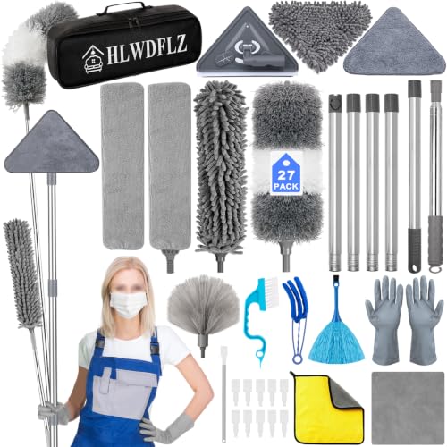 Microfiber Duster Kit 27pcs with 30 to 100 in Extension Pole, Grey