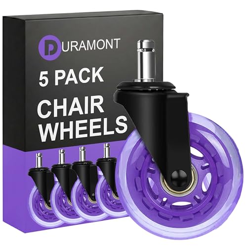 Office Chair Wheels - Set of 5 Rollerblade-Style Caster Wheels, Smooth & Quiet Rolling, Protects Hardwood Floors & Carpets, Universal Fit, Durable and Long-Lasting - Purple