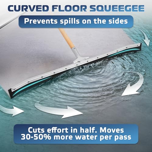 Curved Floor Squeegee 36’’, Rubber Blade Garage Squeegee, Taper Pole Connection - Handle Sold Separately for Tiles, Concrete and Asphalt - view 3