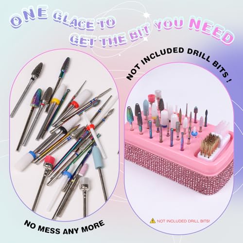 2 in 1 Nail Drill Bits Holder Case Rhinestone with Efile Tip Cleaning Brush - view 2