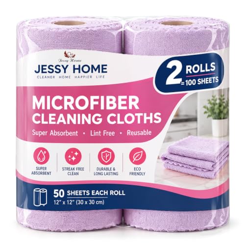 2 Roll Reusable Paper Towels,100 Sheets Tear Away Microfiber Cleaning Cloth, Lint Free Cleaning Rags for Kitchen, Dishcloth,Household Cleaning Supplies
