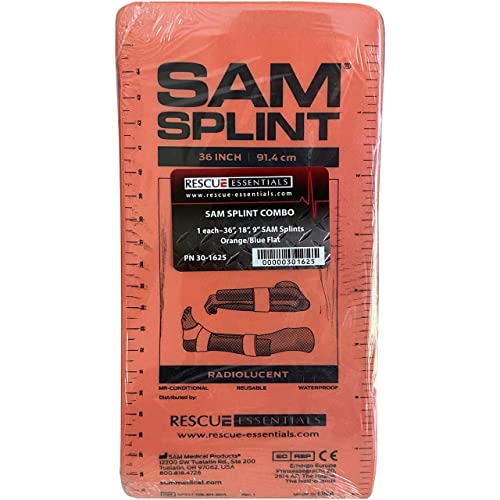 SAM Splint 3X Combo Pack – Moldable Aluminum Foam Splint for Fractures, Sprains & Strains – Lightweight, Reusable, Radiolucent Emergency Splint Set (1 Each 4.25" x 9", 18", 36"), Orange/Blue – Professional First Aid Immobilization - view 2