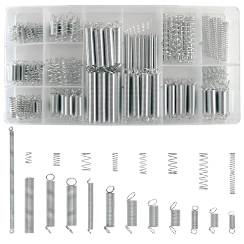 200Pcs Spring Assortment Kit, 20 Different Size Zinc Plated Extension and Compression Springs for Shops and Home Repairs Replacement Kit