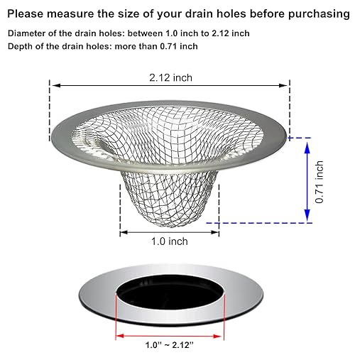 1.0" Small Drain Strainer, Sink Drain Hair Catcher, Bathroom Sink Drain Strainer, 2PCS Drain Mesh Baskets for Laundry, Mop Pool, Utility, Slop, RV Sink, Stainless Steel Drain Filter - view 2