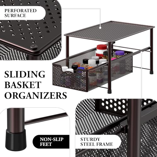 Stackable Under Sink Sliding Basket Drawer, Brown - view 4