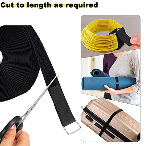 1"x32ft Hook and Loop Straps with 50 Metal Buckles, Adjustable Fastening Cable Straps, Cut-to-Length Cinch Strap, Reusable Nylon Securing Cord Ties for Organizer or Storage, 1 inch Wide, Black - view 2