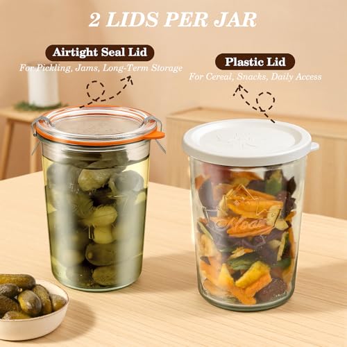 Sourdough Starter Jars 27 oz 2 Pack, Canning Jars with Glass & Plastic Lids - view 2