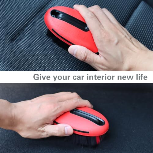 Carpet Cleaning Brush & Upholstery Brush Set, Hard Bristle Carpet Scrub Brush, Rug Brush, Couch Cleaner Brush, Fabric/Leather Detail Brush for Car, Home & Outdoor Furniture (Red) - view 5