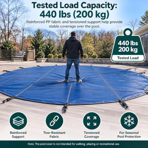 Round Inground Pool Cover for Concrete Wood Deck, Inlcude Installation Kit - view 4
