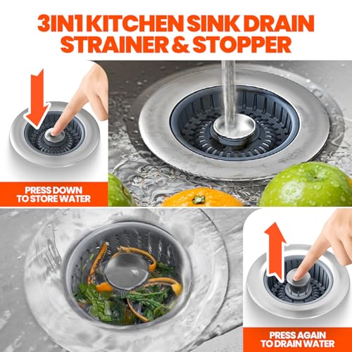 3 in 1 Kitchen Sink Drain Strainer and Stopper Silver 1 Pack - view 3