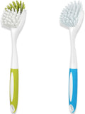Dish brush with firm & stiff bristles for kitchen scrubbing, 2-pack, dish scrubber for pots pans sink cleaning, long comfortable grip, durable build for long-lasting