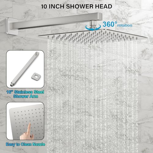 Shower Faucet Set with 10 Inch Brushed Nickel Rain Shower Head - view 4