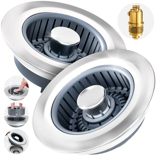 3 in 1 Kitchen Sink Stopper Strainer Basket Pop-Up Removable 2 Pack