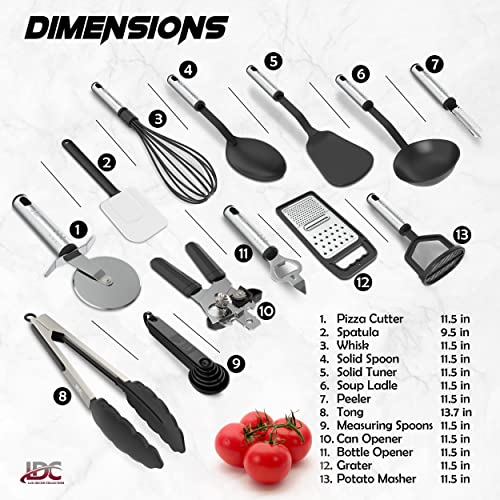 LDC Cooking Utensils Set BPA Free, Food Grade - Heat Resistant Non-Stick Cooking Set with Stainless Steel Handles, Kitchen Essential Tools and Gadgets, 23 Piece - Black - view 2