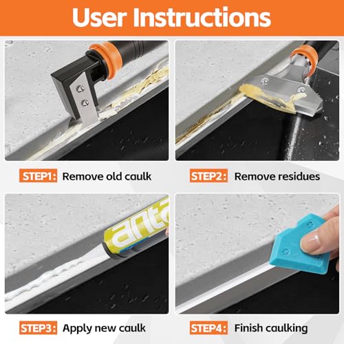 4 in 1 Caulking Tool Kit, Multi-Function Caulk Remover Tool(Orange) - view 2