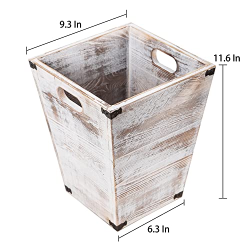 Farmhouse Style Wooden Square Trash Can with Cutout Handles Decorative Metal Wastebaskets for Bedroom,Living Room, Bathroom & Office,Waste Bin Trash bin - view 2