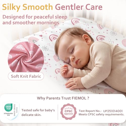 Pack and Play Sheets Fitted, Mini Crib Sheets Girl 38” x 26” 3-Pack - view 6