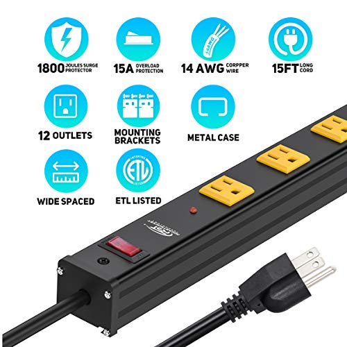 12-Outlet Long Heavy Duty Power Strip, 2.6'' Wide Spaced,15FT - view 2