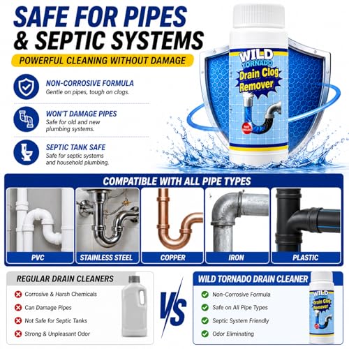 Drain Clog Remover 4 Pack, Sink Drain Cleaner Fast Foaming, Clogged Drai Remover Rapidly by Dissolve Impurities, Quick Cleaning Tool for Pipes & Toilet, Kitchen Sinks, Bathroom Showers（480g） - view 7
