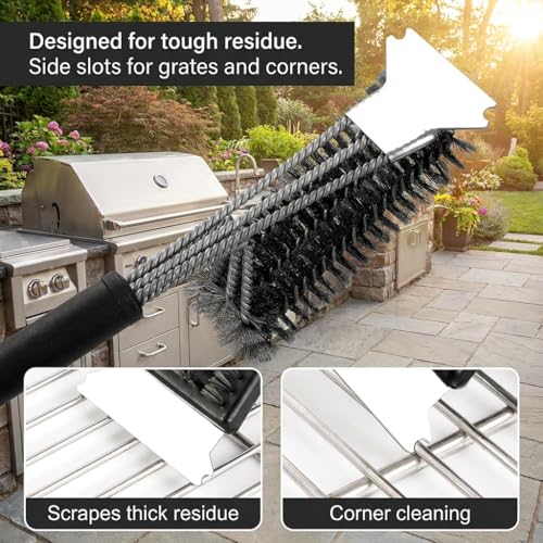 Grill Brush and Scraper - 17" Heavy Duty Stainless Steel BBQ Cleaner for Outdoor Grill, 3-in-1 Safe Wire Brush with Powerful Scraper for Gas, Charcoal, and Grilling Grates - view 7