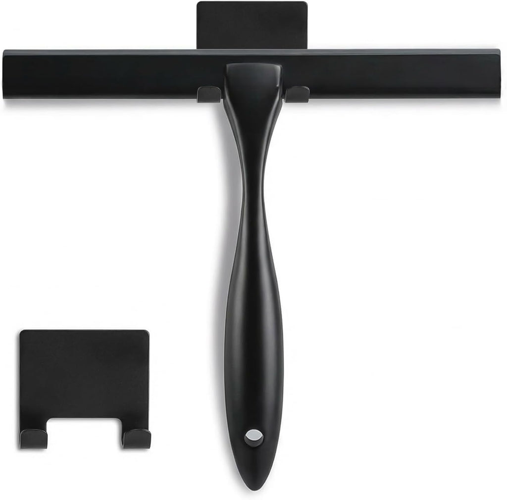 Shower squeegee, 10-inch matte black squeegee, all-purpose stainless steel squeegee for bathroom, shower doors, mirrors, tiles and car windows - 100% streak free