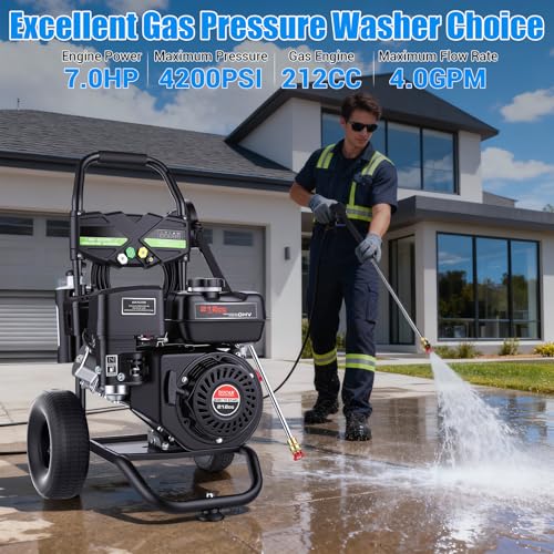 4200PSI Gas Pressure Washer 4.0GPM Gas Power Washer 212CC Gas Powered Washing Machine Commercial High Pressure Washer with 25ft Hose&5 Nozzles for Patio Garden Yard Vehicle,EPA/CARB/ETL - view 2