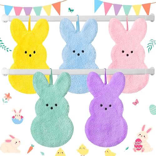 R HORSE Easter Kitchen Towels Set of 5, Colorful Bunny Hand Towel for Bathroom, Rabbit Spring Dishcloth, Easter Bunny Hand Drying Cloth for Cooking Cleaning Farmhouse Holiday Seasonal Spring Decor
