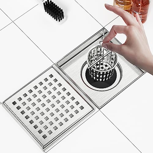 4-Inch Brushed Square Shower Drain with Quadrato Pattern Grate - view 5