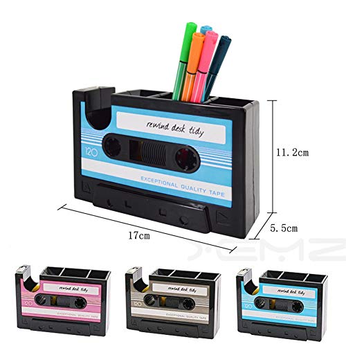Creative Adhesive Tape Pen Holder Case, Retro Cassette Tape Dispenser Vase Brush Pot, Popular Pencil Desk Collection Tidy Organizer, Office Stationery Storage Container- Unique Gift (Gray) - view 2