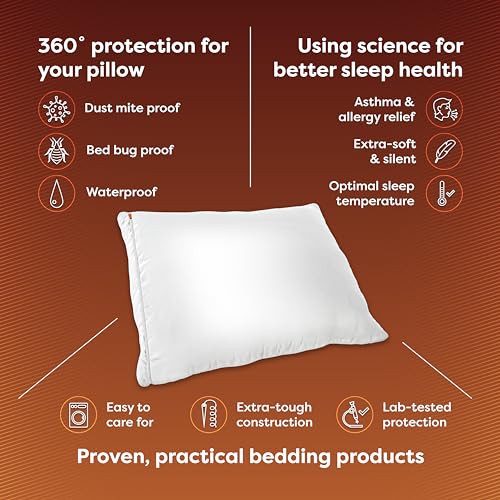 Pillow Encasement- Zippered Bed Bug Dust Mite Proof Hypoallergenic - Sleep Defense System - Standard - Waterproof - Set of 2 - 20" H x 26" W - view 2