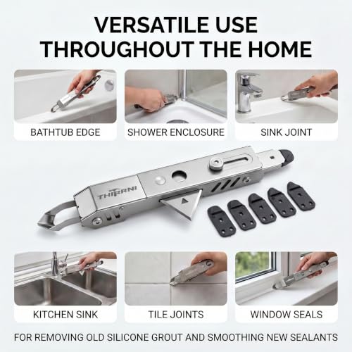 6-in-1 Caulking Tool Kit for Removing Old Caulk and Smoothing New Sealant, Stainless Steel Caulk Remover with 5 Silicone Pads for Bathroom, Kitchen, Window, Sink and Tile - view 3