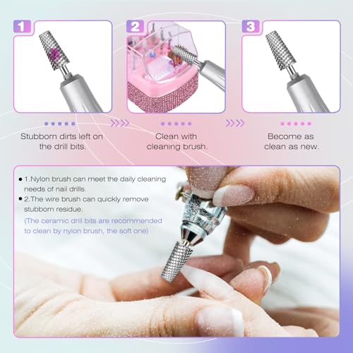 2 in 1 Nail Drill Bits Holder Case Rhinestone with Efile Tip Cleaning Brush - view 5