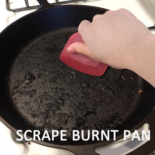Pan Scraper Dish Scraper Food Scraper Tool Plastic Pot Scraper Kitchen Scraper Grease Scraper Cast Iron Skillet Pan Scraper Tool for Cleaning (3 Pcs, Red) - view 2