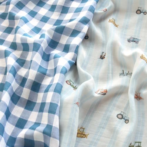 Baby Swaddle Blankets, Boys Girls Muslin Swaddling Wrap Receiving Blanket for Newborn, 70% Viscose from Bamboo and 30% Cotton, Large 47" x 47", Car and Checkered - view 6