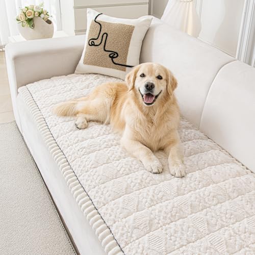 Couch Cover for Dogs Washable: Non Slip Fuzzy Plush Pet Couch Covers for 2 Seat Sofa, Hair Resistant Sofa Protector Pet Friendly, Home Decor Couch Slipcover, 27.6" x 59", White