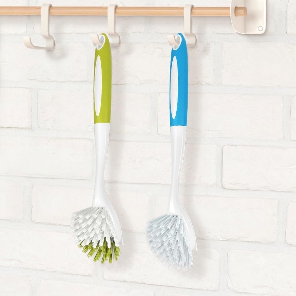 Dish brush with firm & stiff bristles for kitchen scrubbing, 2-pack, dish scrubber for pots pans sink cleaning, long comfortable grip, durable build for long-lasting - view 7