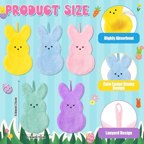R HORSE Easter Kitchen Towels Set of 5, Colorful Bunny Hand Towel for Bathroom, Rabbit Spring Dishcloth, Easter Bunny Hand Drying Cloth for Cooking Cleaning Farmhouse Holiday Seasonal Spring Decor - view 3