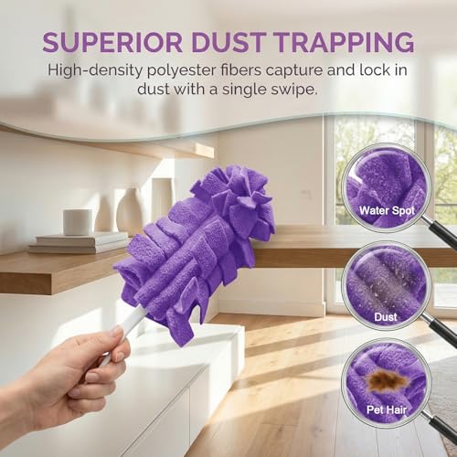 Reusable Duster Refills, 360° Thick Velvet Electrostatic Pads, Washable & Waterproof, 5-Pack (5 Colors), for Blinds, Furniture, Ceiling Fans, Car & Kitchen (Includes 1 Handle) - view 2